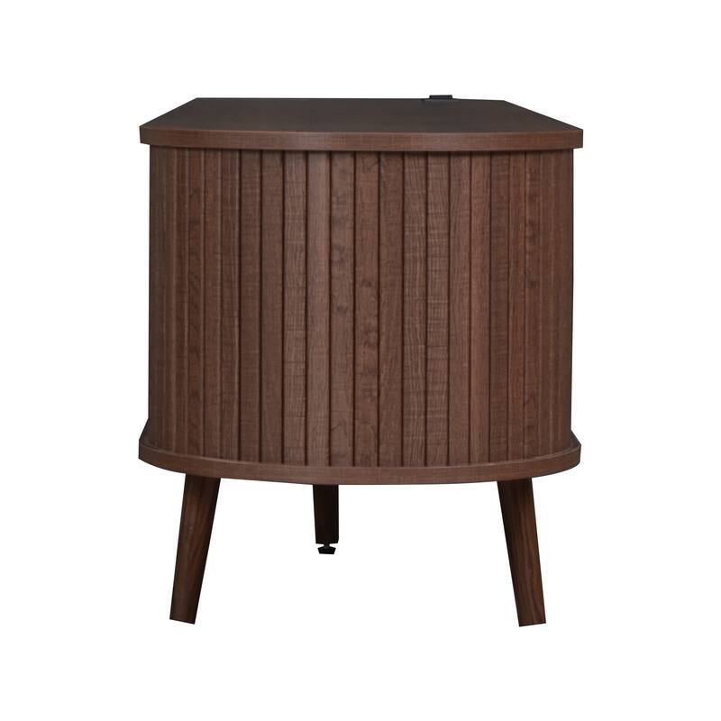 70 Inch Mid Century Modern TV Stand, TV Stand for 80 Inch TV, TV Stand with Tambour Doors, Drawers and Power Outlet