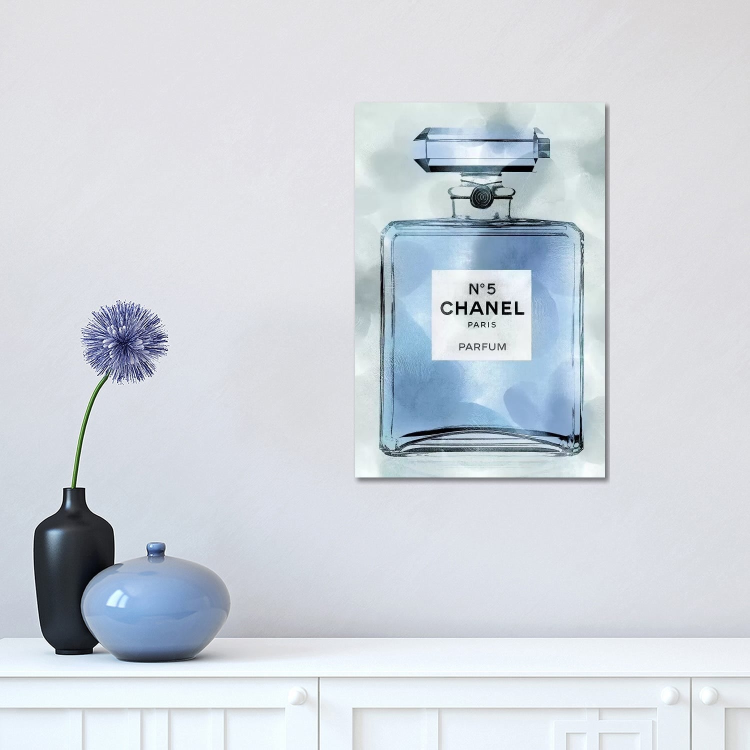 iCanvas Blue Perfume Bottle by Madeline Blake Canvas Print - Bed