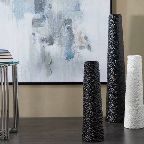 Contemporary Ceramic Floor Vase with Textured Pebbled Detailing Collection in Silver, Gold, White, or Black