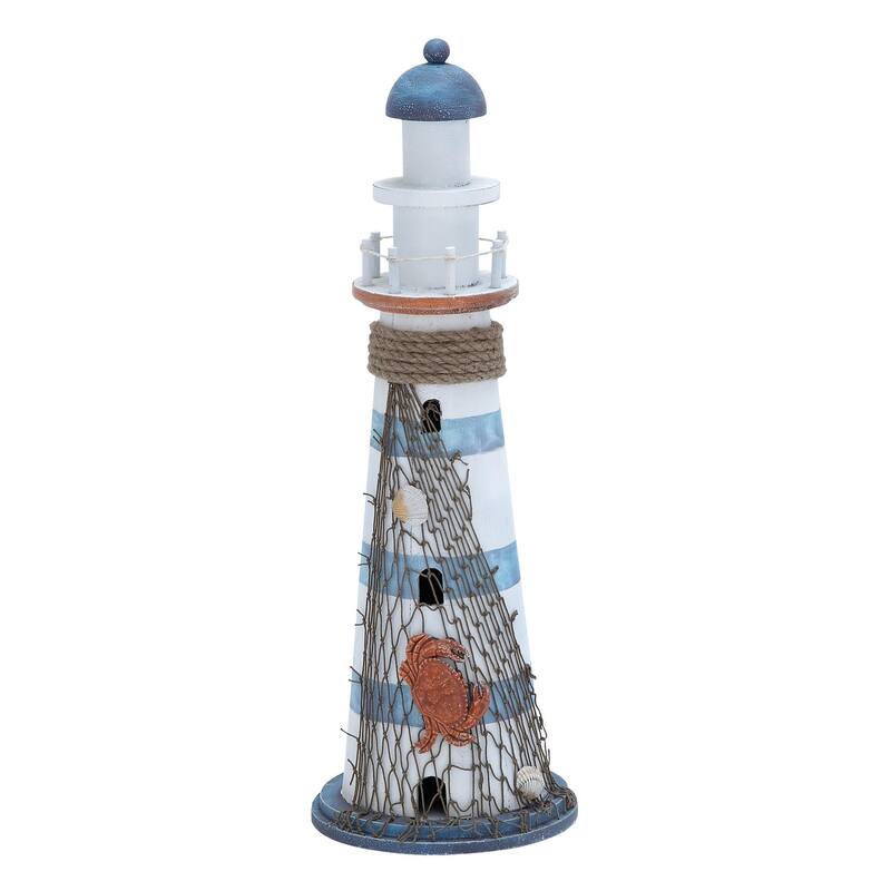 Wood Light House Decorative Sculpture with Netting - Blue - Roche River Decor - Blue - 7"W, 16"H