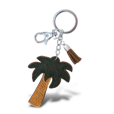 Aqua79 Palm Tree Keychain - Beach Sparkling Rhinestones with Tassel - 3.5 x 2.6 x 0.3 inches