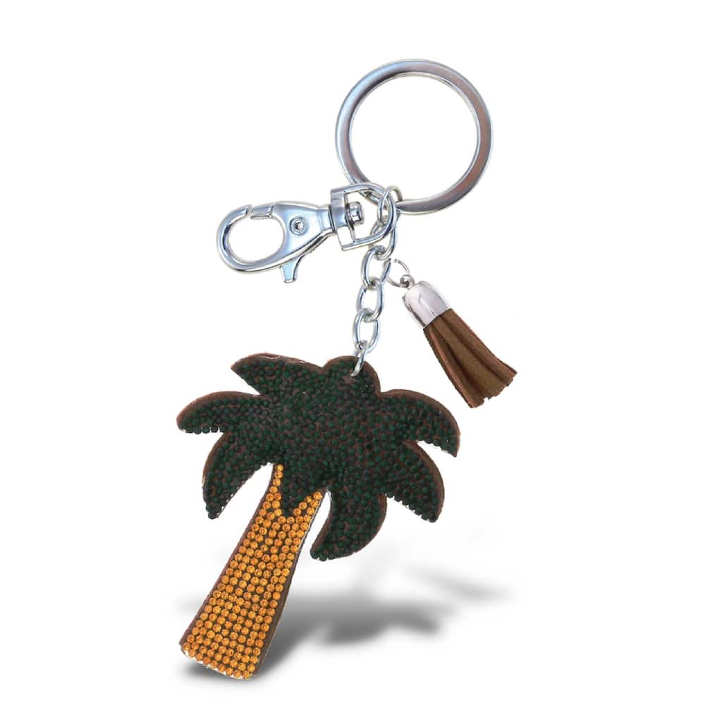 Aqua79 Palm Tree Keychain - Beach Sparkling Rhinestones with Tassel - 3.5 x 2.6 x 0.3 inches