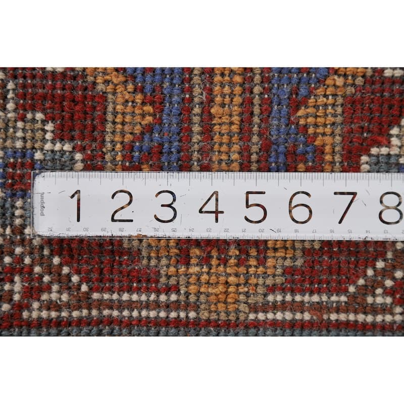 Geometric Heriz Serapi Indian Area Rug Hand-Knotted Blue Wool Carpet - 6'0" x 9'0"