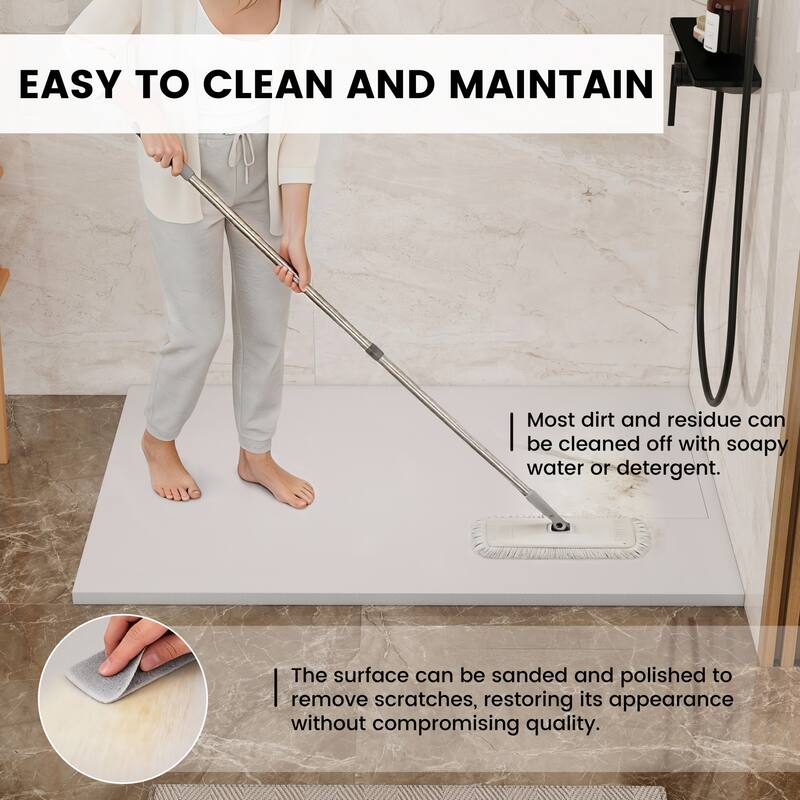 SMC Alcove Shower Pan Base with Reversible Drain, Low Profile, Wheelchair Access, Slip-Resistant, cUPC Certified