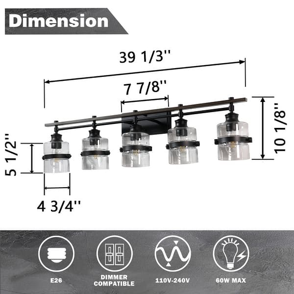 dimension image slide 4 of 6, ExBrite 3-lights Bathroom Dimmable Black Vanity Lights Modern Wall Sconce Lighting