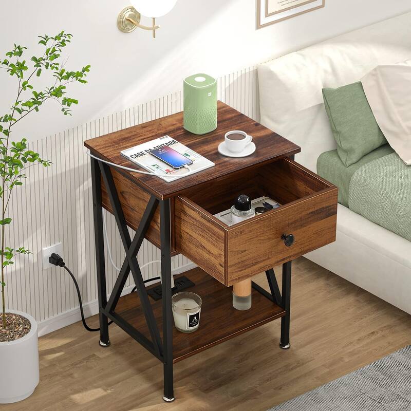VECELO Mid Century Modern Nightstand with Storage Shelves, Set of 2 Nightstands, End Table/Side Table