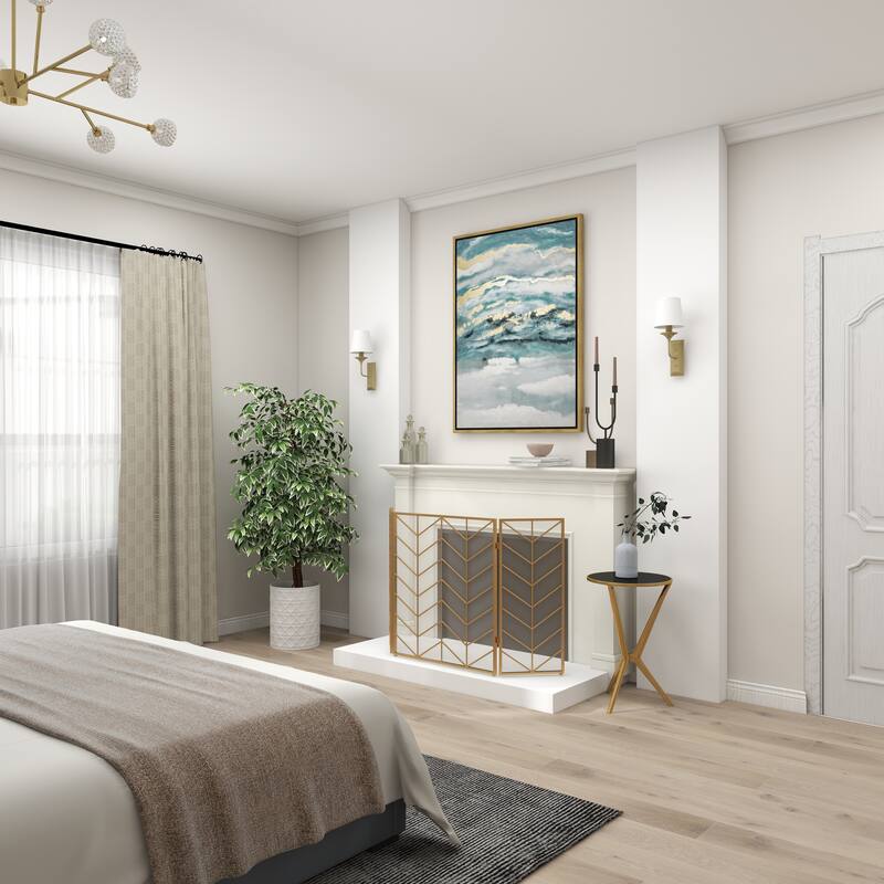 Canvas Leaf Living Room Framed Wall Art with Silver Frame