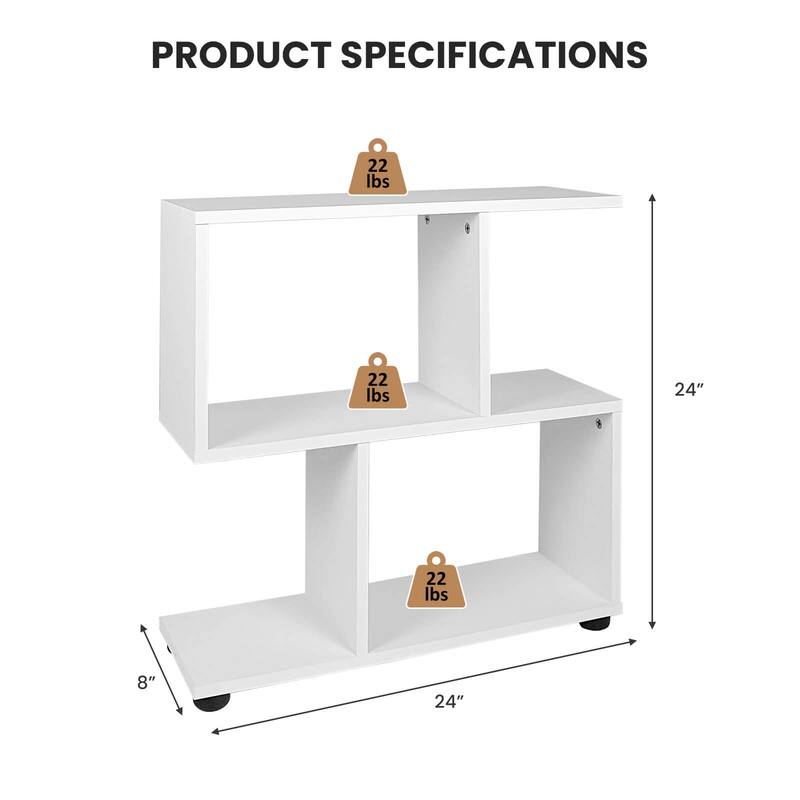 24 Inch 3-Tier Geometric Bookshelf with Thick Foot Pads - 24" x 8" x 24"