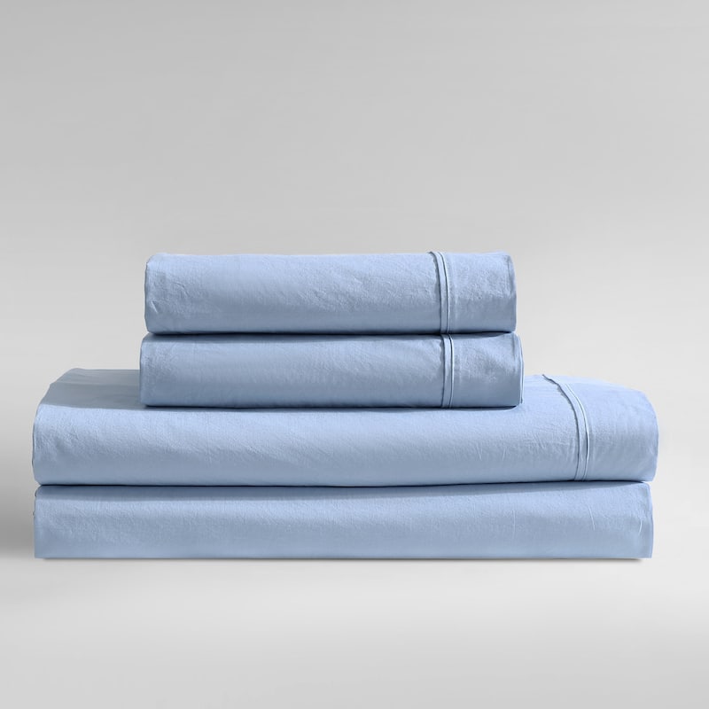 Calvin Klein Washed Cotton Percale Sheet Set - Blue - Full