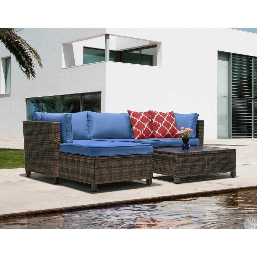 3 Pieces Wicker Patio Outdoor Sectional Set