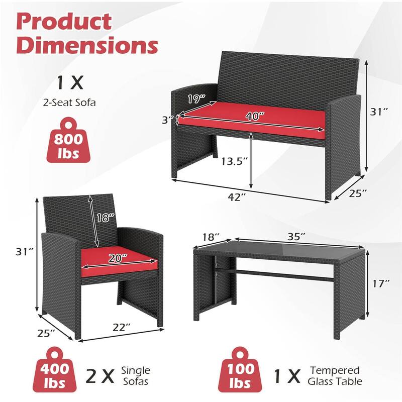 Gymax Set of 8 Patio Conversation Set w/Seat Cushions & Tempered Glass
