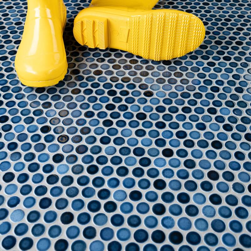 Merola Tile Hudson Penny Round Glacier 11-7/8" x 12-5/8" Porcelain Mosaic Floor and Wall Tile