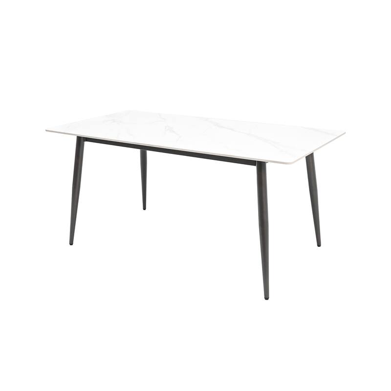 55" Rectangular White Kitchen Dining Room Table with Marble Tabletop and Metal Legs for 4 People