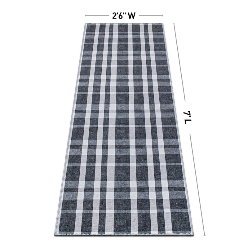 Modern Plaid Machine Washable Area Rug
