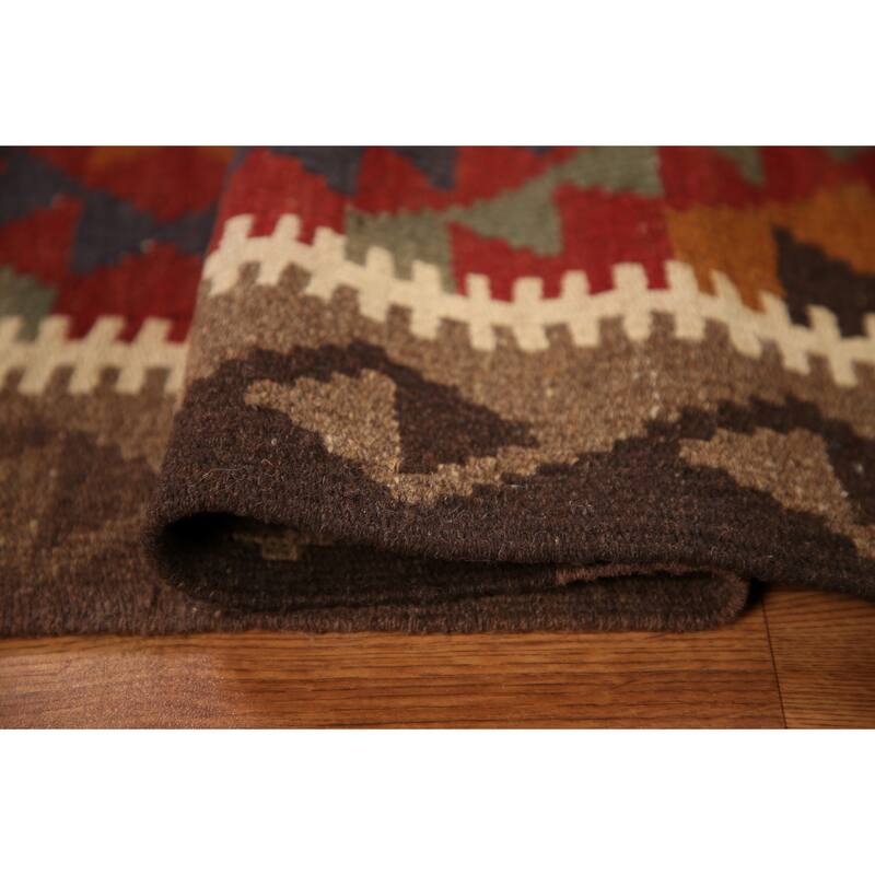 Geometric Kilim Oriental Area Rug Hand-woven Wool Foyer Carpet - 3'3" x 4'11"