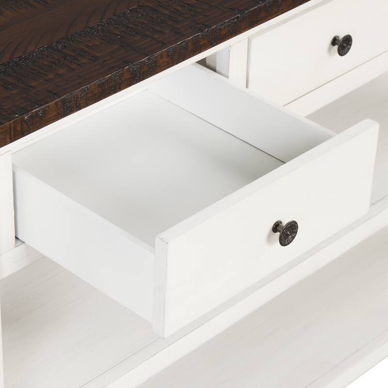 48" Solid Pine Wood Top Console Table, Modern Entryway Sofa Side Table with 3 Storage Drawers and 2 Shelves