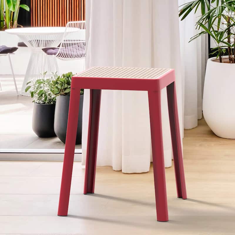 Tresse Modern Stackable Dining Stool with Wicker Seat for Dining Room, Garden, Patio, Indoor or Outdoor Set of 2