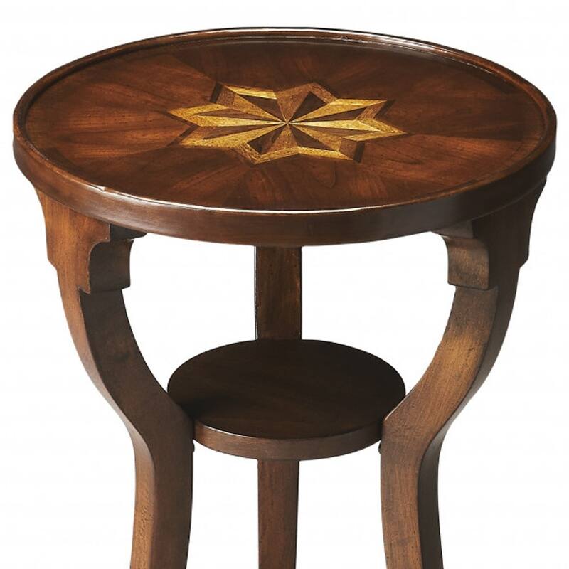 HomeRoots 24" Wood Brown Wood And Solid Wood Round End Table With Shelf - 24