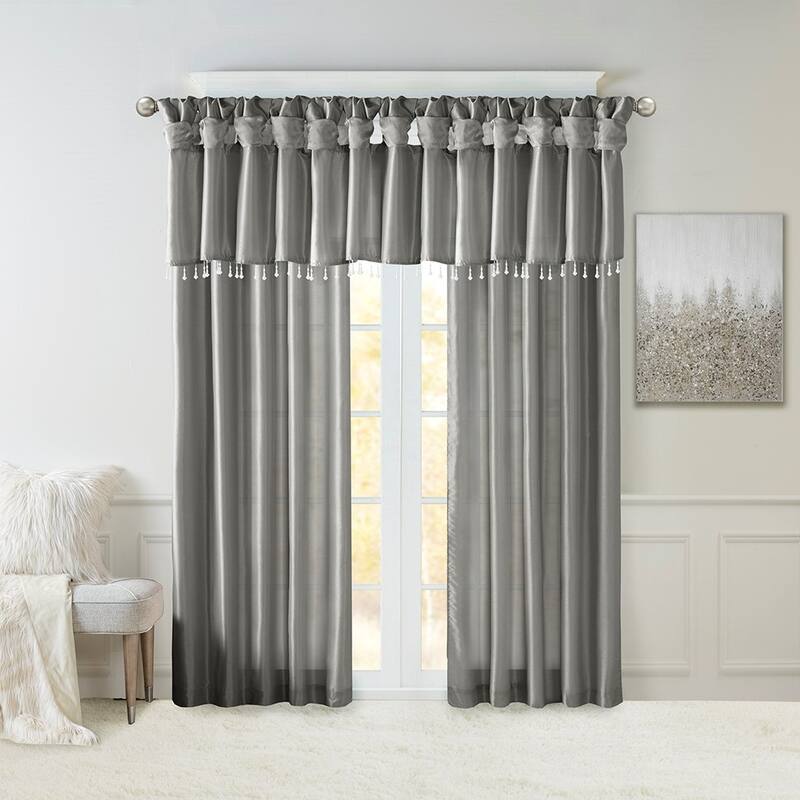 Twist Tab Lined Window Curtain Panel Charcoal 50x120"