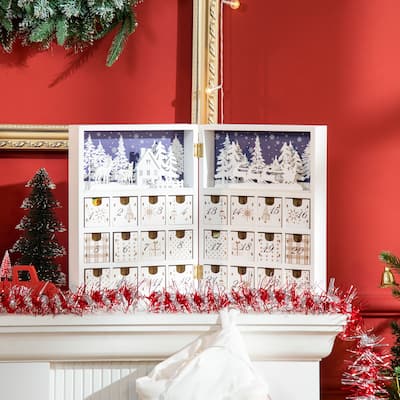 HOMCOM 24 Day Christmas Advent Calendar for Adults Kids Wooden