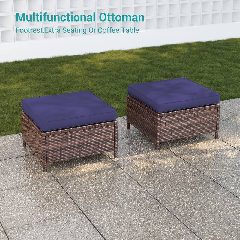 BONOSUKI 6Pcs Patio Swivel Rocking Sofa Set Brown Rattan w/Side Table