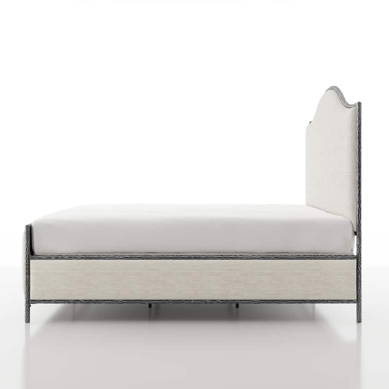 247 Shop At Home Lalia Modern Beige Upholstered Hammered Metal Camelback Bed