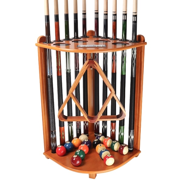 GSE™ 10-Pool Cue Wooden Corner-Style Billiard Pool Cue Rack. Floor