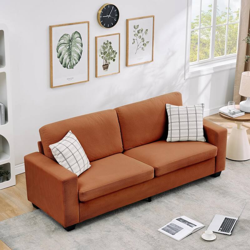 83" Modern Sofa, Corduroy 3 Seater Deep Seat Couch with Wide Armrest, Removable Washable Cushion Cover, Comfy Sofa