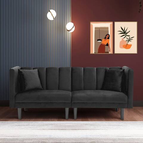 BSHTI 73.2" Loveseat Sofa Futon Sofa Bed Velvet Sofa Bed with 2 Angles for Adjusting