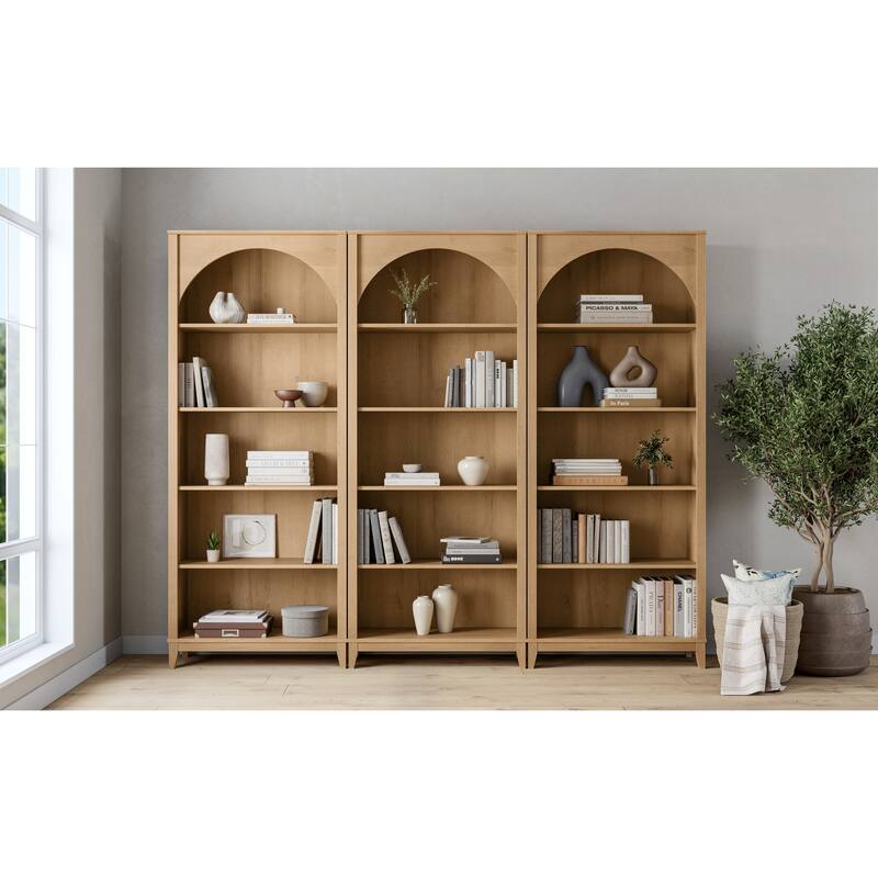 Prepac Ark 78" H 5-Tier Arched Bookcase, Modern Storage Accent Bookshelf with 3 Adjustable Shelves for Home Office, Living Room