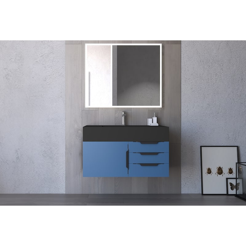 Nile 36" Wall Mounted Bathroom Vanity Set w/ Black Top