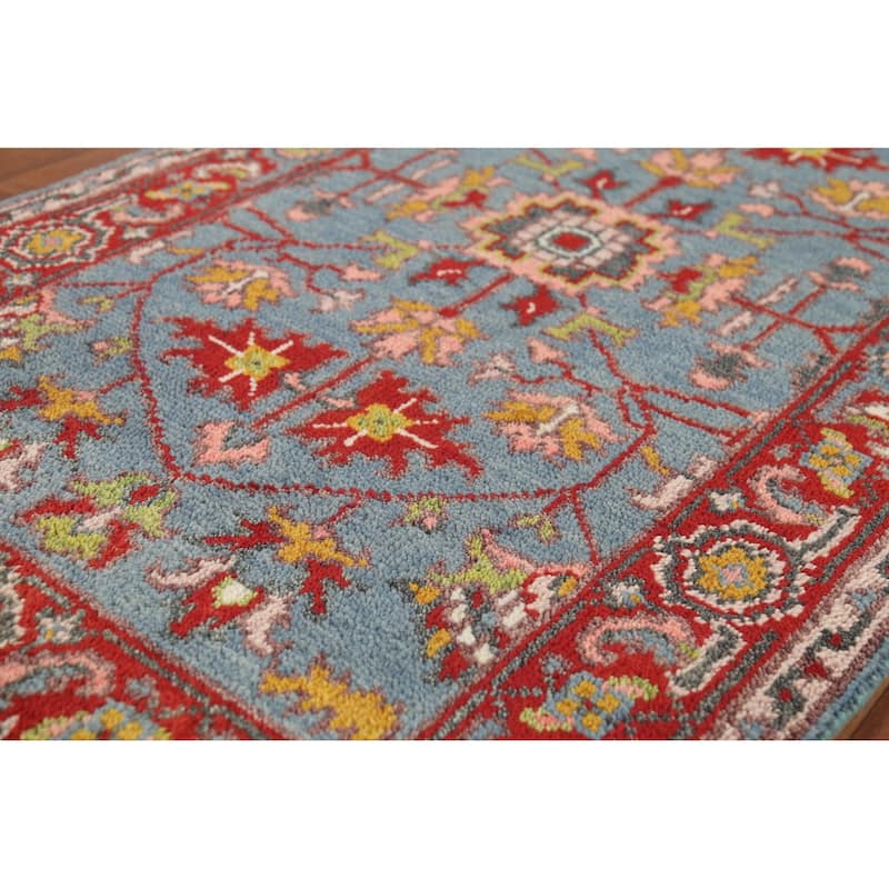 Blue Floral Oushak Indian Accent Rug Handmade Wool Carpet - 2'10"x 4'11"
