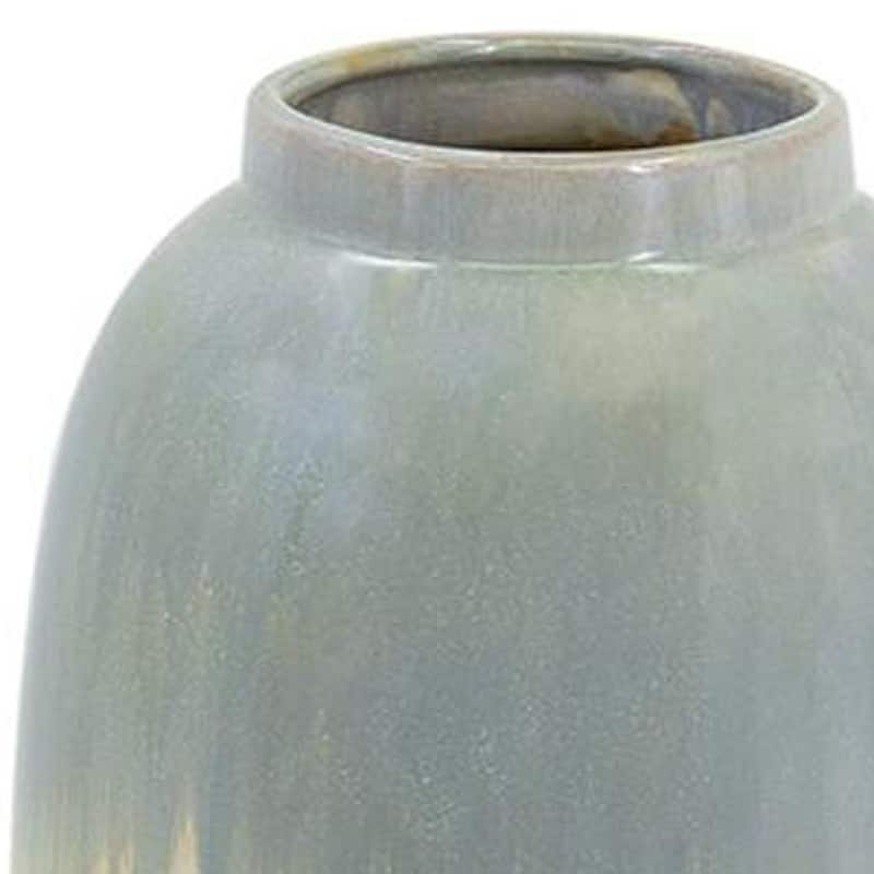 16" Blue And Cream Reactive Glaze Ceramic Cylinder Table Vase - 7.00