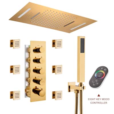 Luxury Gold 4 Functions Wall Mount LED and Music Shower Faucet Thermostatic Shower System