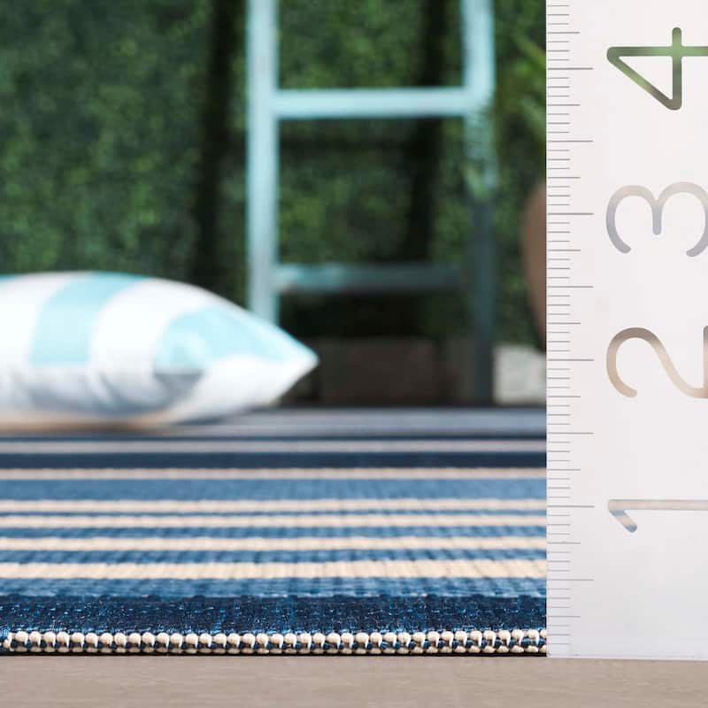 SAFAVIEH Courtyard Babet Transitional Rug - Navy Blue/Beige - 5'1" x 7'6"