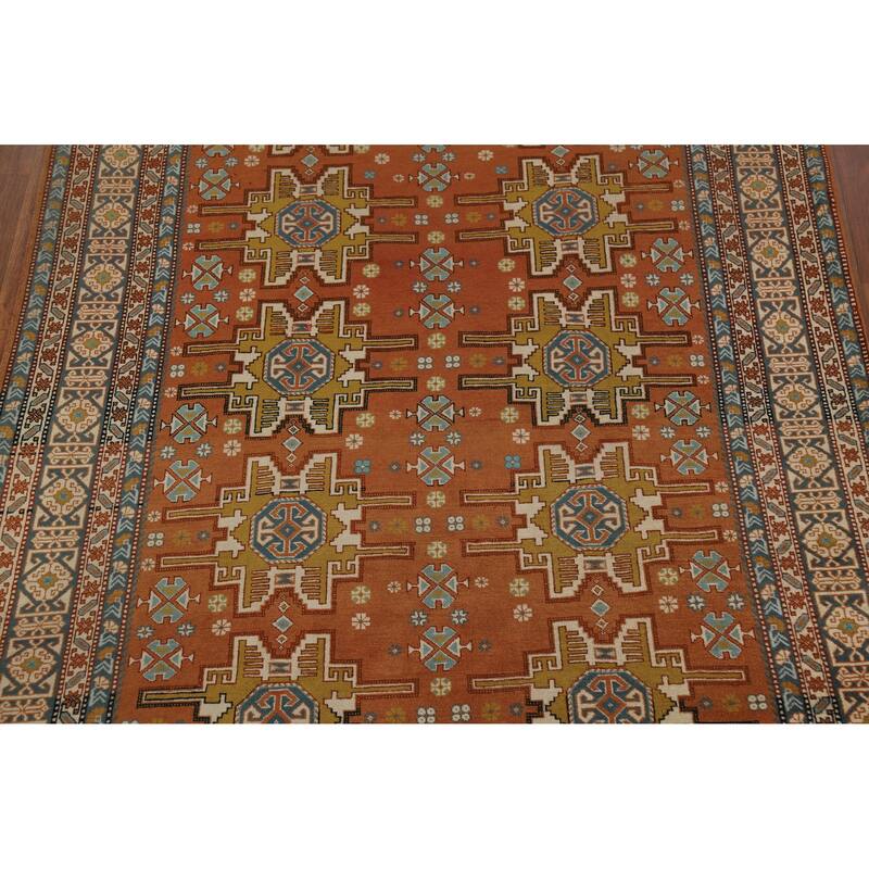 Hand Knotted Oriental 100% Wool Carpet Traditional Geometric Oranges & Rust Sumak Area Rug - 7' 6'' X 4' 10''