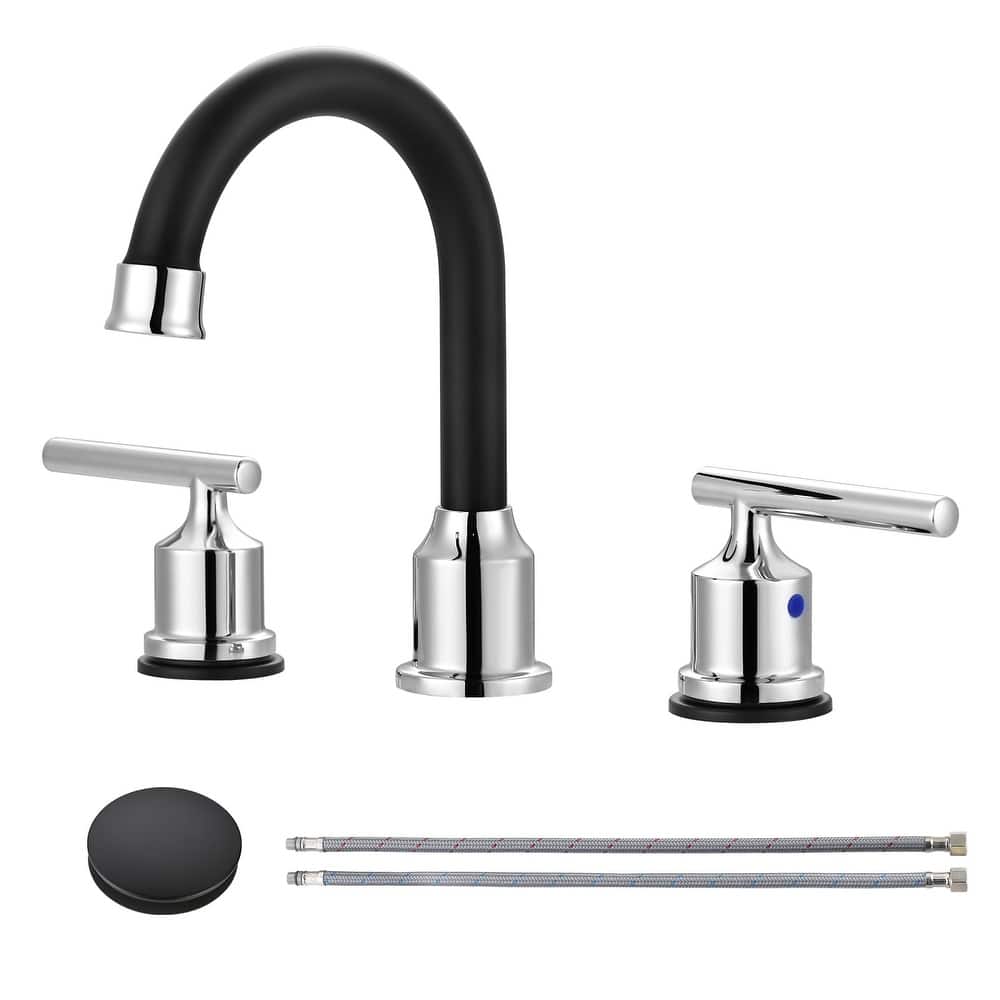 WOWOW 8 in. Widespread Double-Handle Bathroom Faucet with Drain Kit