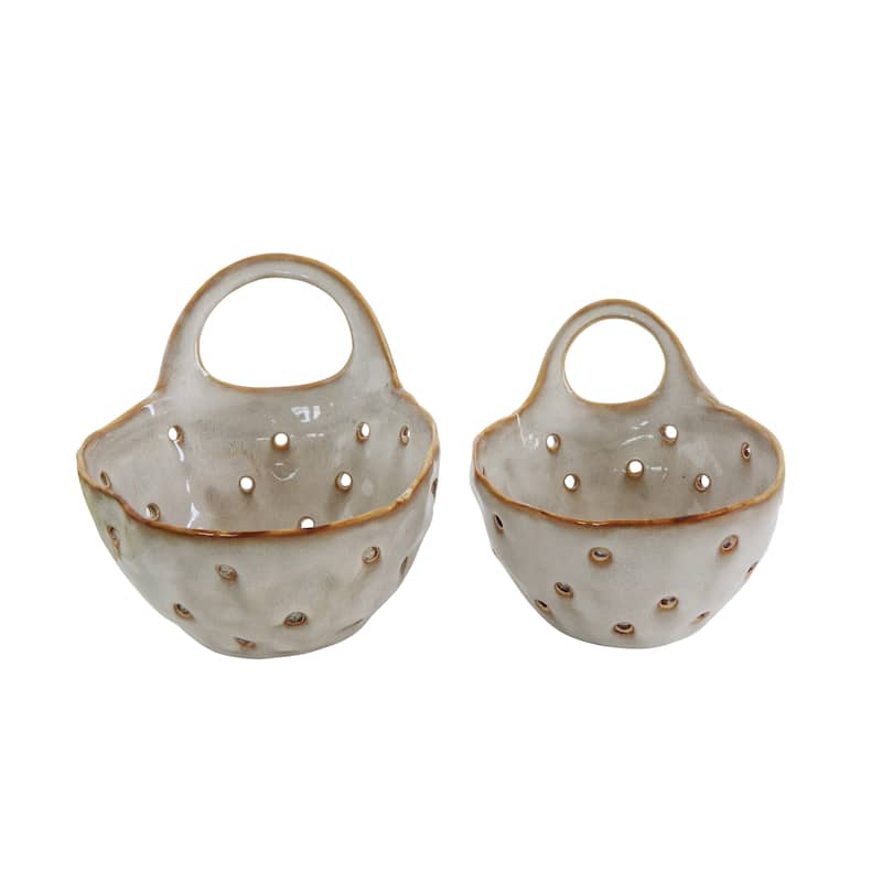 Set of 2 Cream Stoneware Colanders