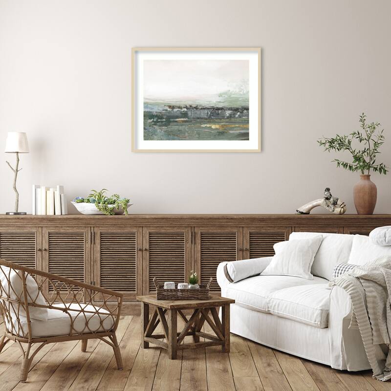 Misty Horizon Over Weathered Landscape by Hannah Dawson Wood Framed Wall Art Print - Svelte Natural