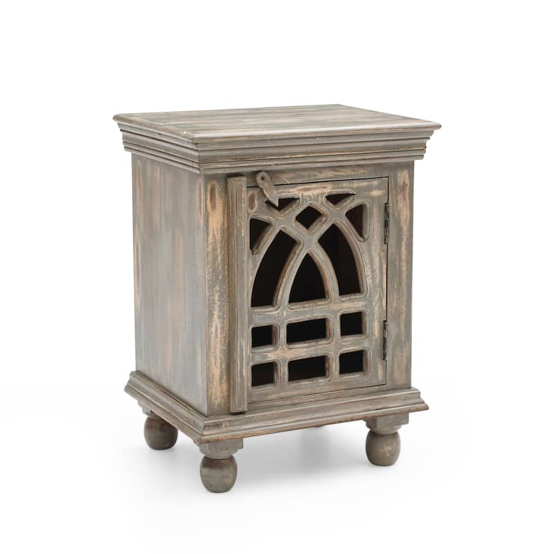 Antique Grey Wood Nightstand