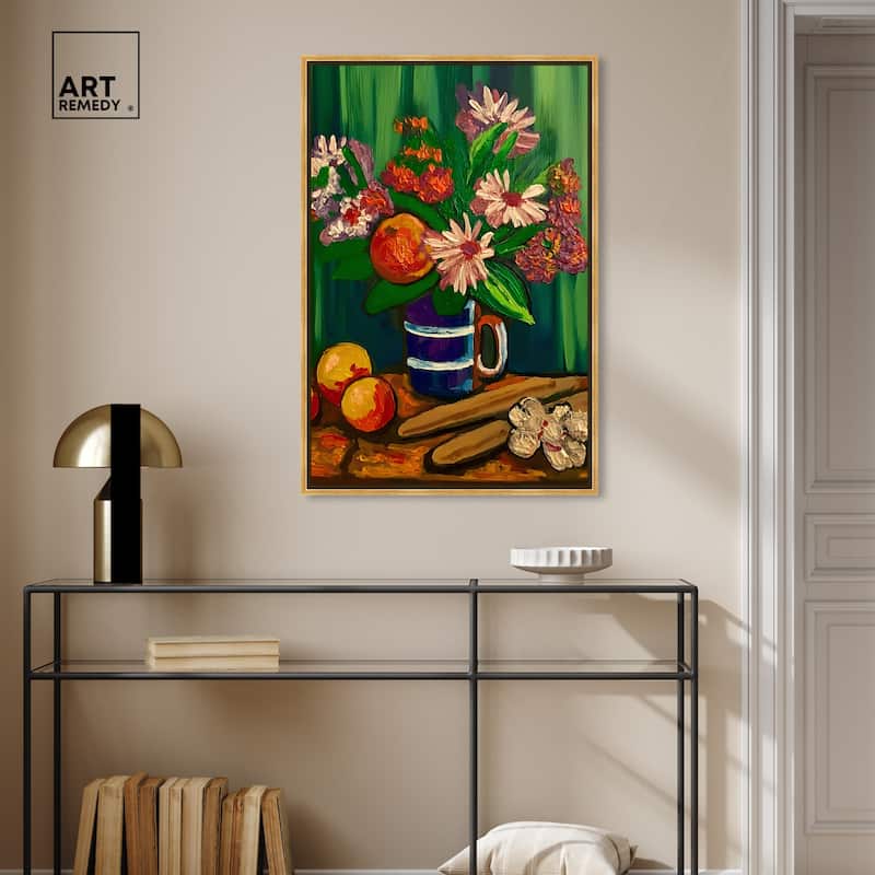 Art Remedy Floral Vase And Fruits Framed Flowers In Vase Paintings