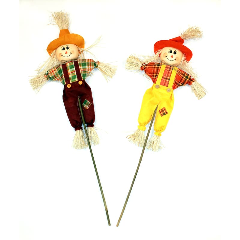 15" Harvest Scarecrow on 9" Pick, Set of 6