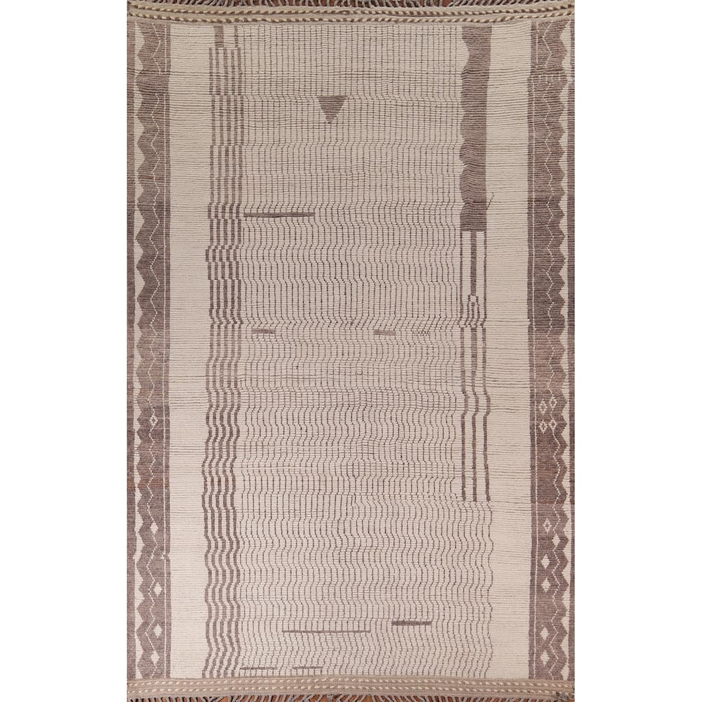 Earth Tone Moroccan Oriental Area Rug Hand-Knotted Wool Carpet - 8'10"x 12'4"