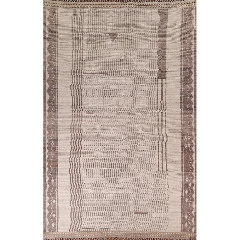 Earth Tone Moroccan Oriental Area Rug Hand-Knotted Wool Carpet - 8'10"x 12'4"
