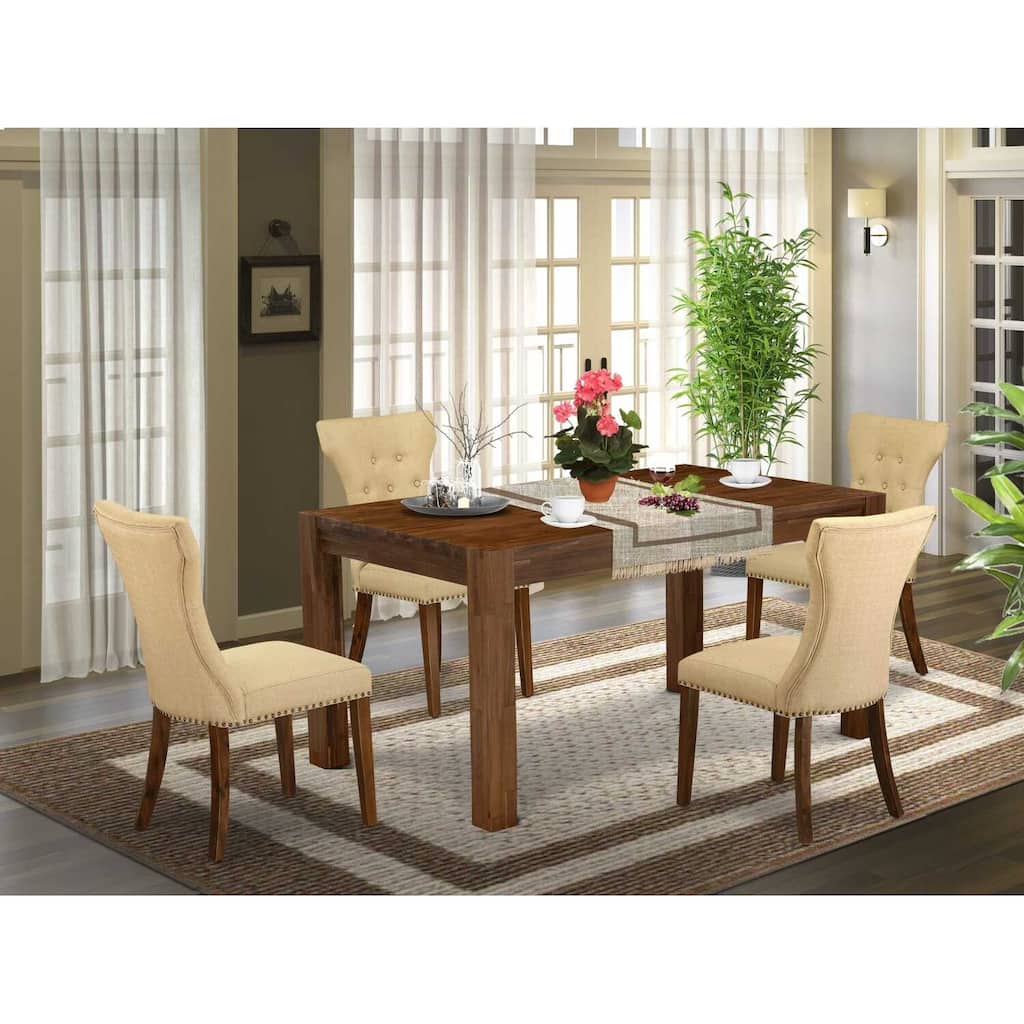 5-Piece Multi-Color Solid Wood Top - Rectangular Button Tufted Dining Room Set - Seats 4