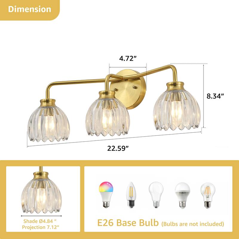 Starsky 3-Light Tulip Modern Dimmable Glass Bathroom Vanity Light