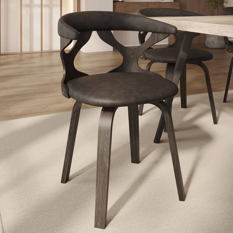 Dining Chairs Round Leather Seat with Solid Wood Legs Accent Arm Chair Modern Cut-Out Design