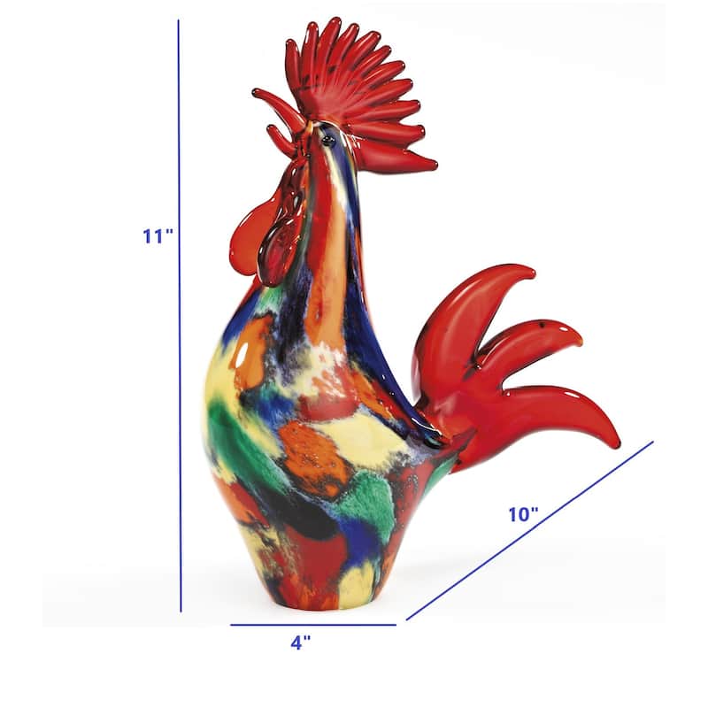 HomeRoots 11" Red Murano Glass Rooster Figurine Tabletop Sculpture