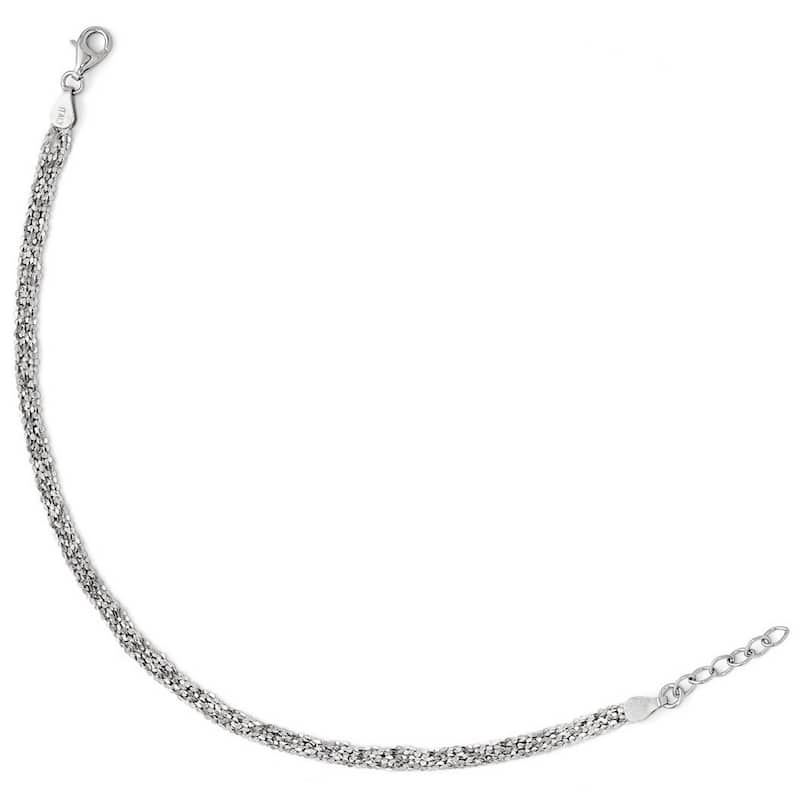 Curata 925 Sterling Silver 9+1" Textured Three Strand Mesh Anklet