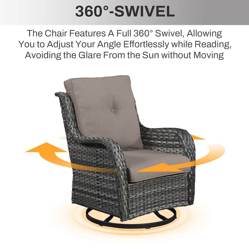 Gymojoy 5-Piece Outdoor Furniture Set, 2 Swivel Glider Chairs, 2 Ottomans & 55K BTU Fire Pit Table